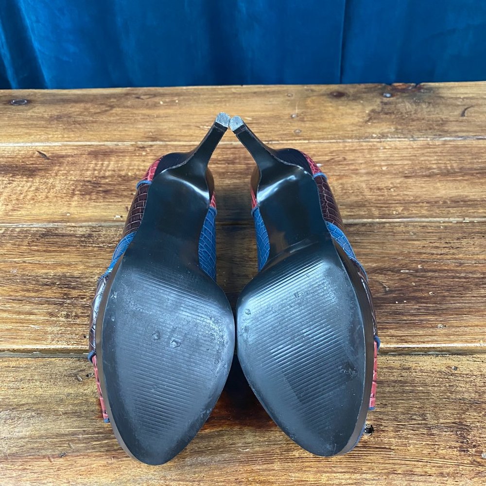 Nine West Patchwork Snake Embossed Peep Toe Pumps… - image 6